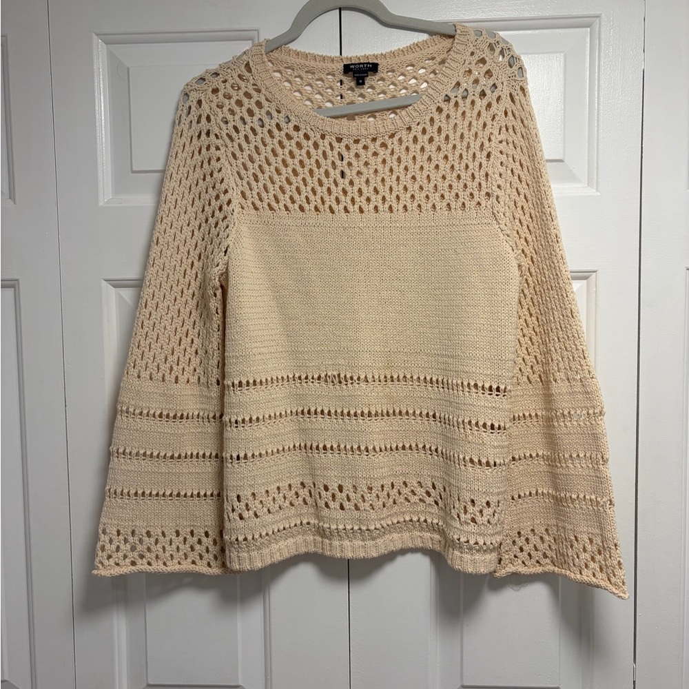 Worth New York Cream Crochet Knit  Sweater- Size M